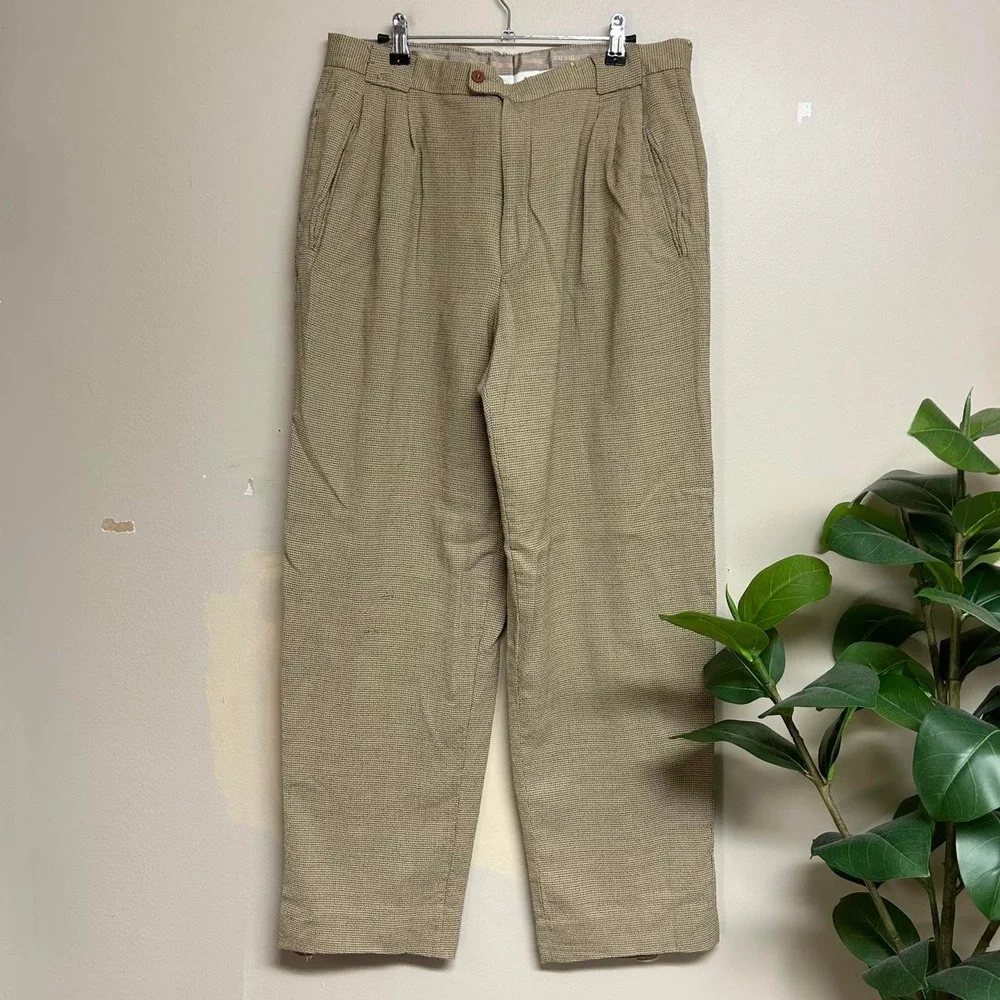 Zanella for Bernini Vintage 90s Cream Tweed Wide Leg Pleated Pants 34x31